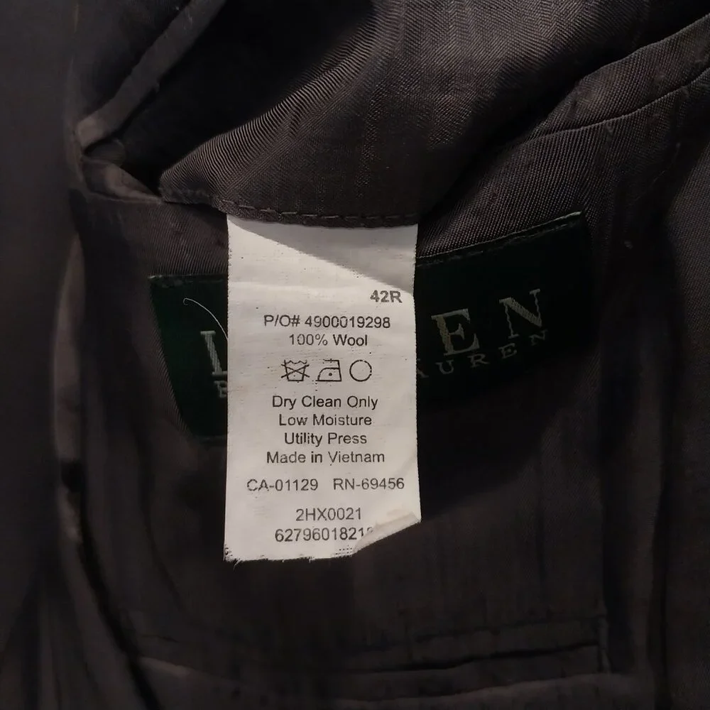 Ralph Lauren Sport Coat Blazer Jacket Mens 42 R Gray 2 Button Business 100% Wool